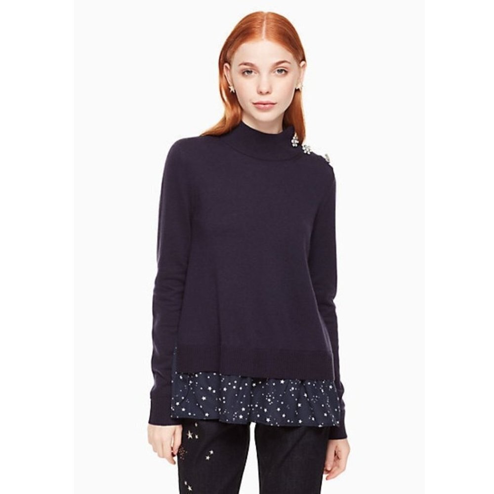 New Broome Street Kate Spade Wool Night Sky Mixed Media Blue Sweater Size XXS